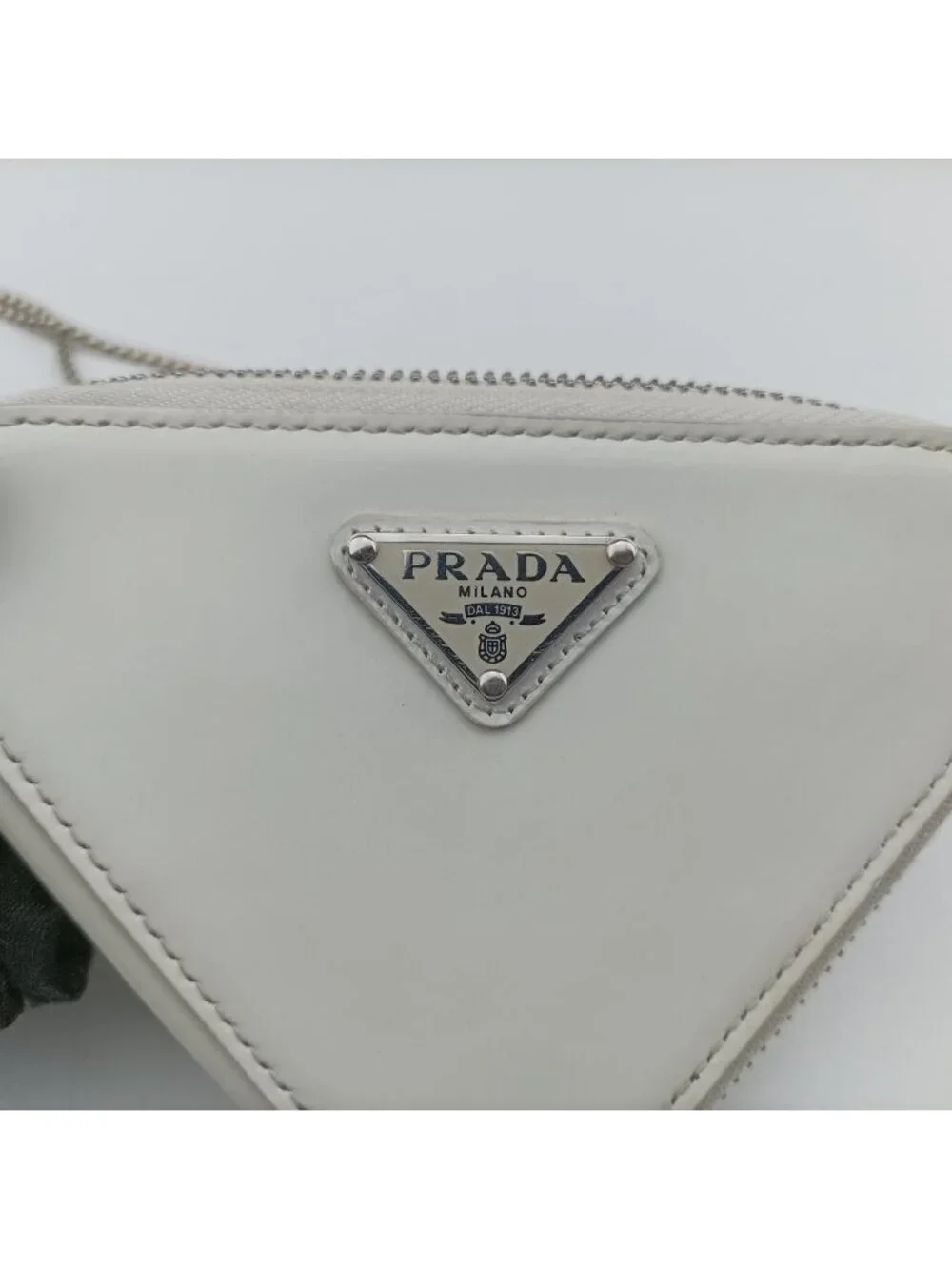 Prada Triangle Chain Pouch White Leather